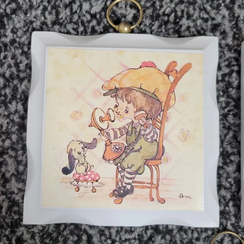 Vintage Children's Painted Wooden Plaque Wall Hanging Decor